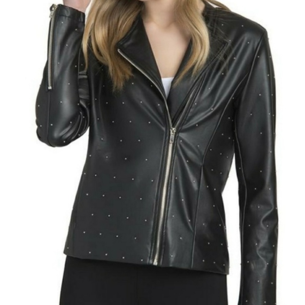 NWOT Lysse black faux leather jacket with metal studs small sold out washable